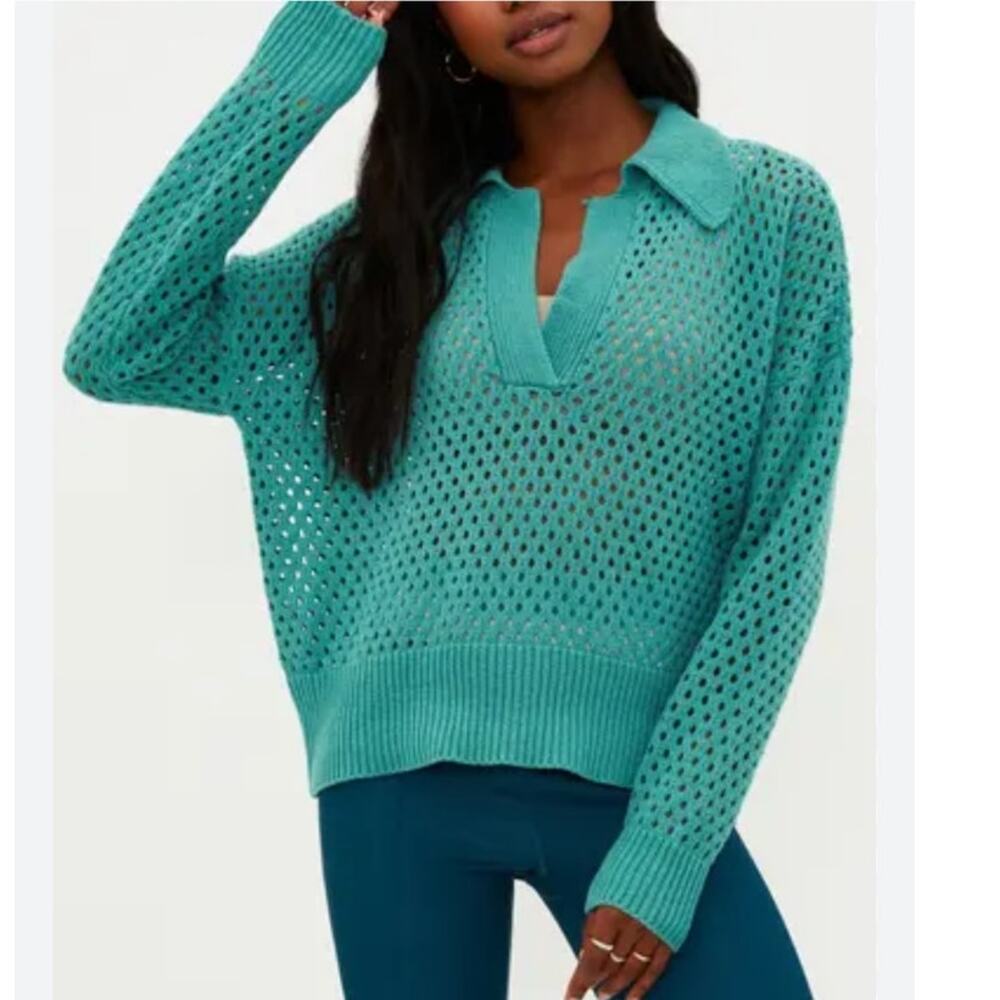 Beach Riot Womens Wynn Crotchet Sweater Large Teal Coastal Beach Resort Vacation